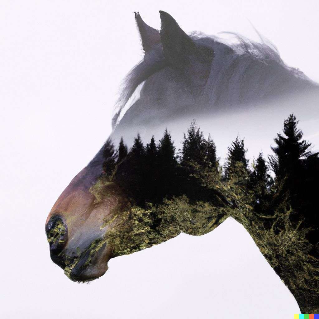 a horse, photograph, double exposure